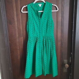 Kelly Green Sleveless J. Crew Eyelet Dress